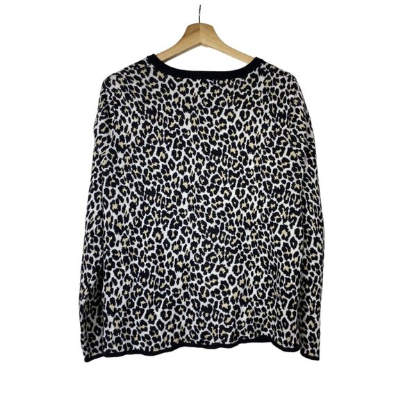 Lands End Sweater Women XL Knit Cardigan Animal Print Supima Cotton Leopard - Picture 2 of 7